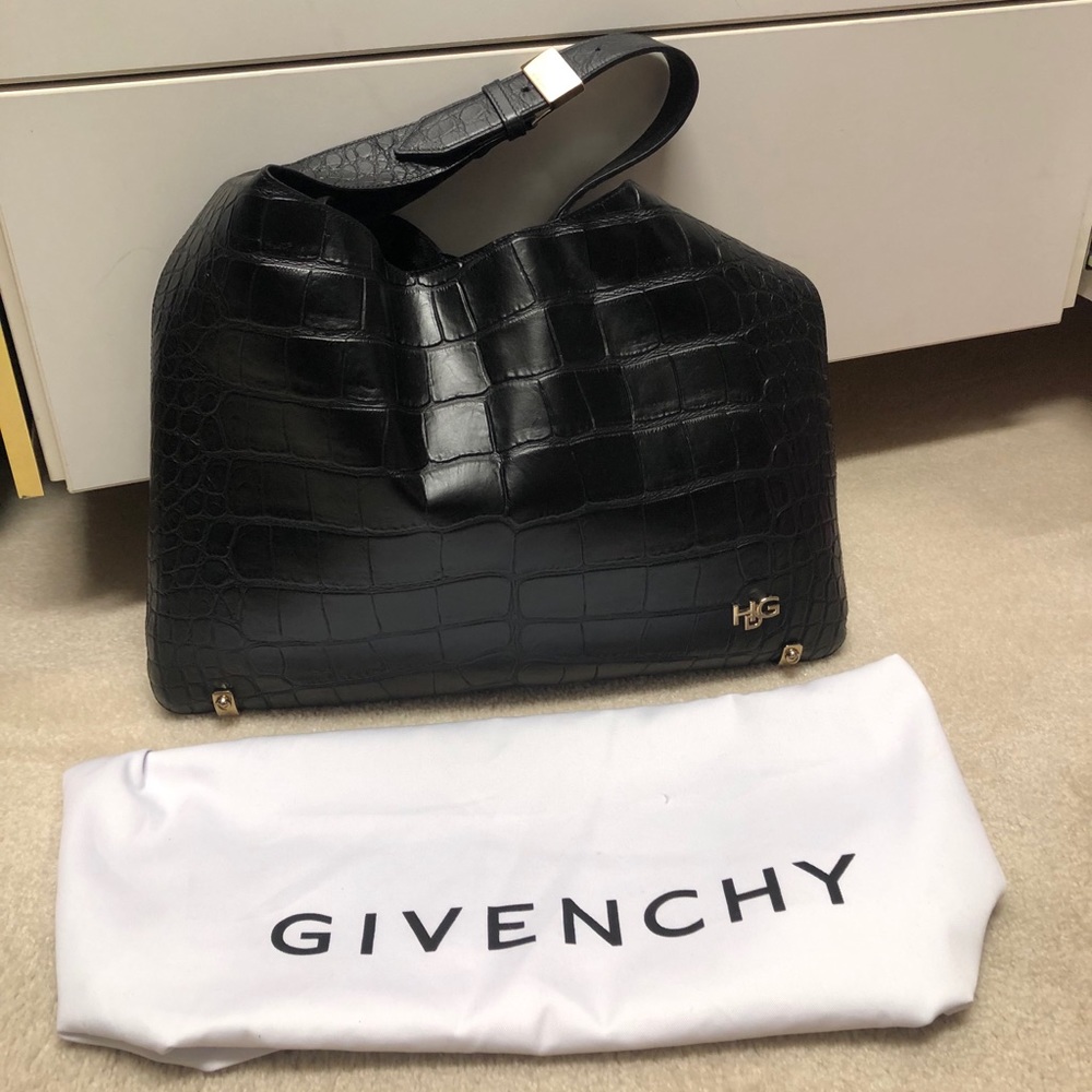 GIVENCHY CROC EMBOSSED LEATHER SMALL HOBO